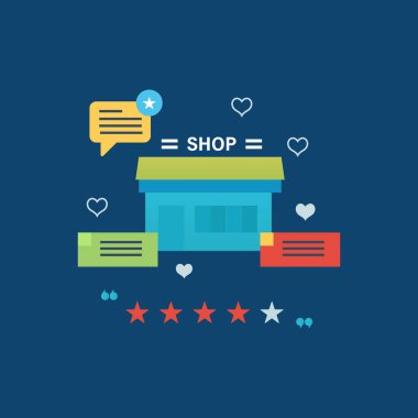 Konsept illüstrasyon - online alışveriş, değerlendirmeleri ve oy deposu iş.
