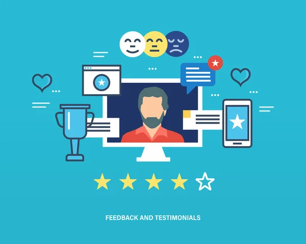 Concepto de testimonios, feedback, reseñas y raitings, comunicaciones favoritas . — Vector de stock