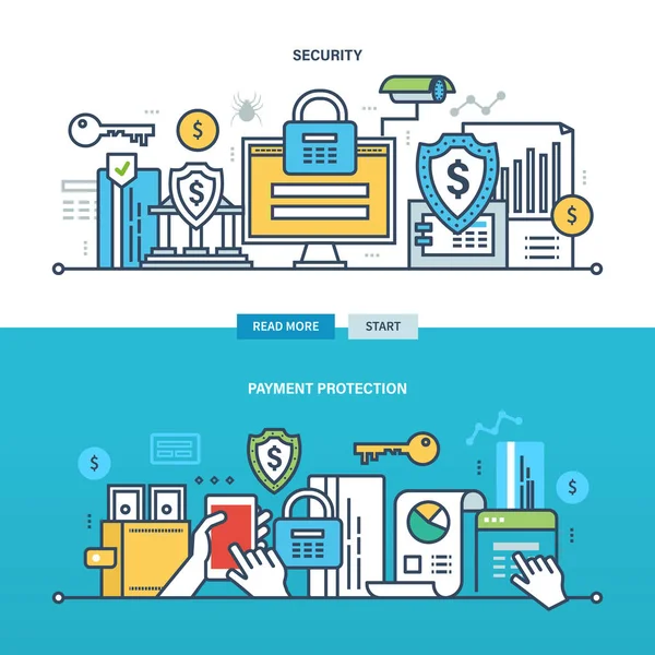 Koncepció - üzleti és technológiai, biztonsági fizetési védelmet, monitoring, statisztika. — Stock Vector