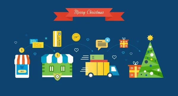 Εικονογράφηση έννοια - επόμενα νέο έτος, τα δώρα Χριστουγέννων και διάθεση. — Διανυσματικό Αρχείο