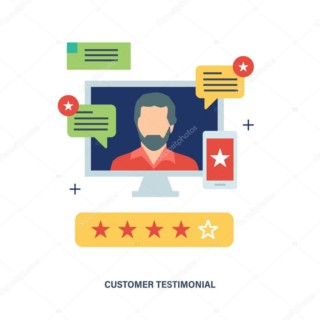 Concept of customer testimonials, business, feedback, vote and reviews.