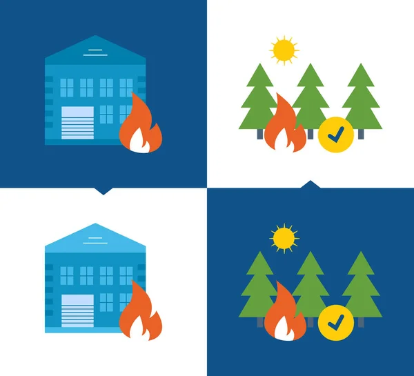 Protection, sécurité des biens, forêts contre les incendies, assurance habitation , . — Image vectorielle