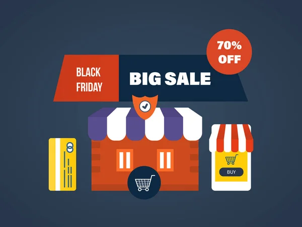 Black Friday, online shopping, säker betalning, specialerbjudanden och rabatter. — Stock vektor