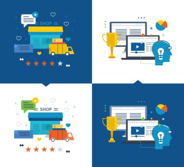 Öğrenme, başarı eğitim, online alışveriş, satın alma, malların teslim