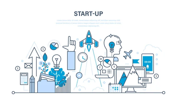 Start-up, Kreative, Geschäftsprozesse und die Umsetzung von Ideen. — Stockvektor