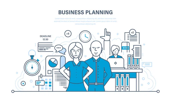 Planificación empresarial, trabajo de proceso, gestión . — Vector de stock