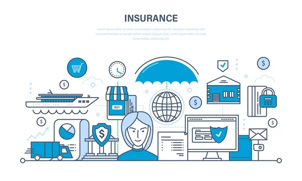 Seguro de vida e bens, garantia de depósitos financeiros, poupança . —  Vetores de Stock