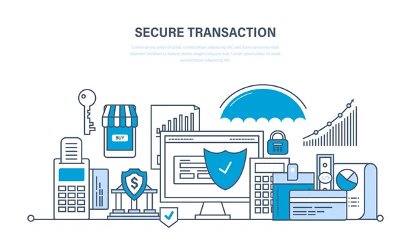 Secure transacties en betalingen, zekerheid van financiële deposito 's — Stockvector