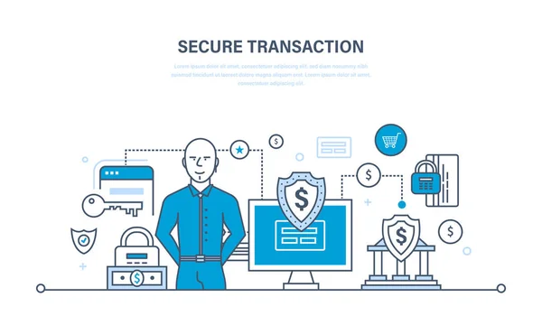 Secure transactions, payments, security guarantee of financial deposits and information. — Stock Vector
