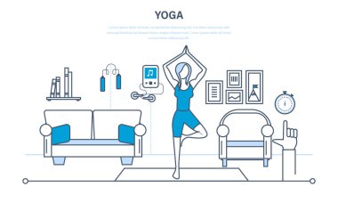 Yoga, iç Oda, mobilya için rahatlatıcı, sakin bir atmosfer.