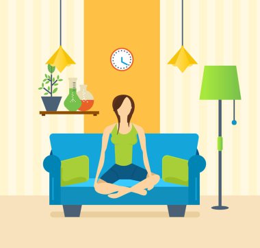 Yoga, iç Oda, mobilya için rahatlatıcı, sakin bir atmosfer.