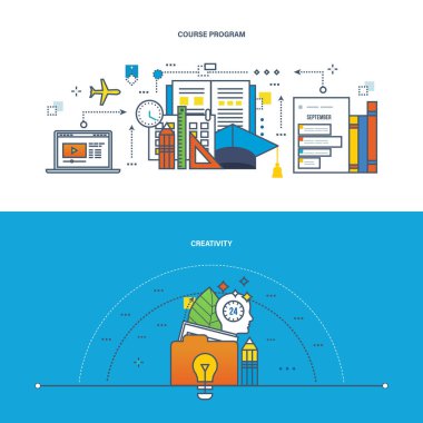 Modern eğitim, ders programı, yaratıcı çalışma, eğitim, iş ve teknoloji.