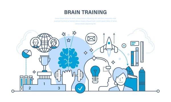 Brain training, brainstorming, creatief denken, modern onderwijs, opstarten, trainersstaf. — Stockvector