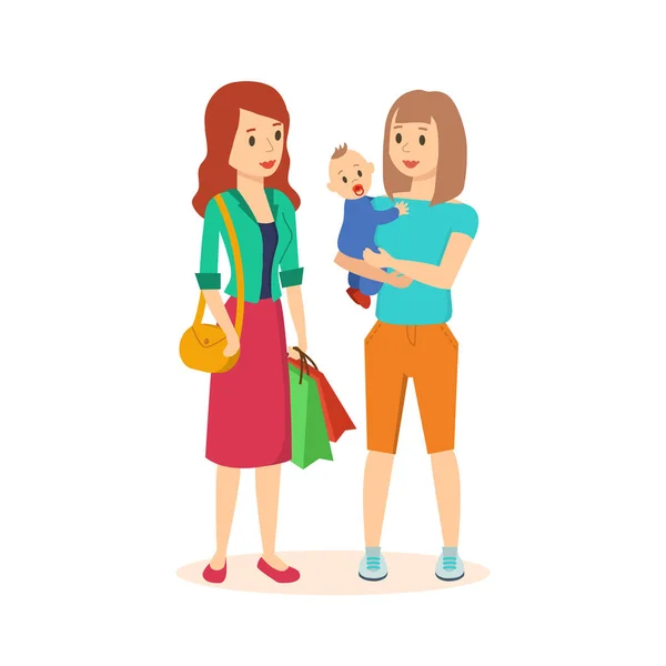 İki kız alışveriş merkezinde ortak bir satın alma yapmak. — Stok Vektör