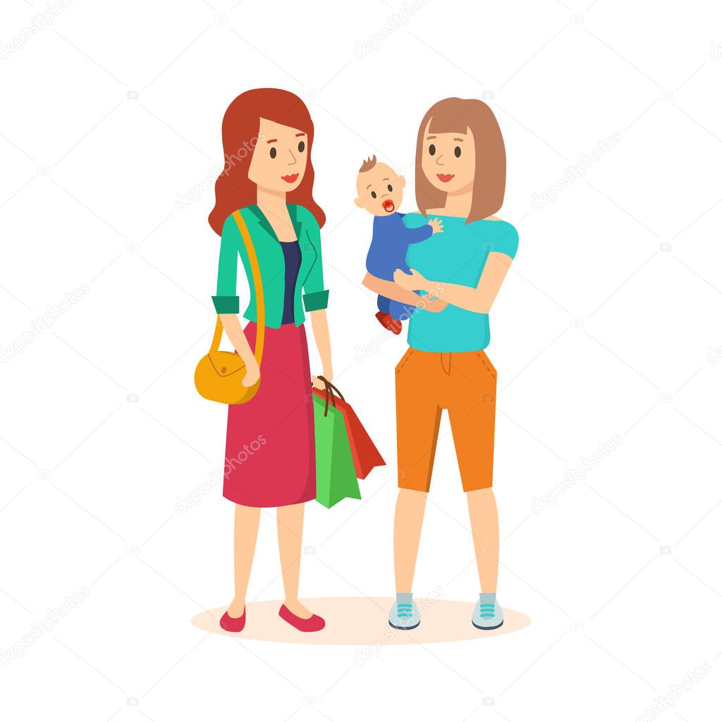 Two girls make a joint purchase in the mall.