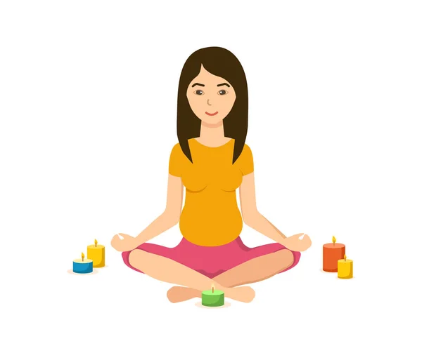 Girl is engaged in the lotus position in yoga, meditation. — Stock Vector
