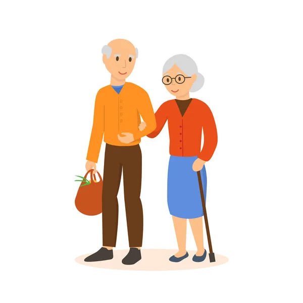 Elderly people go under the arm in the shop. — Stock Vector