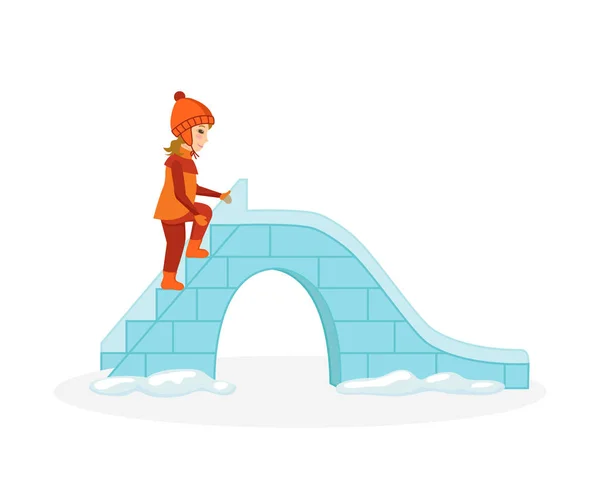 Tyttö nousee jääkukkulalle ratsastamaan — vektorikuva