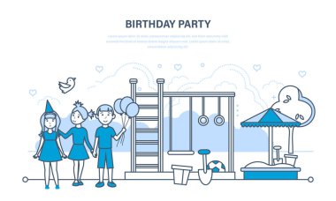 Çocuklar parti doğum günü kutlamak, yürüyüş parkı ve Bahçesi.