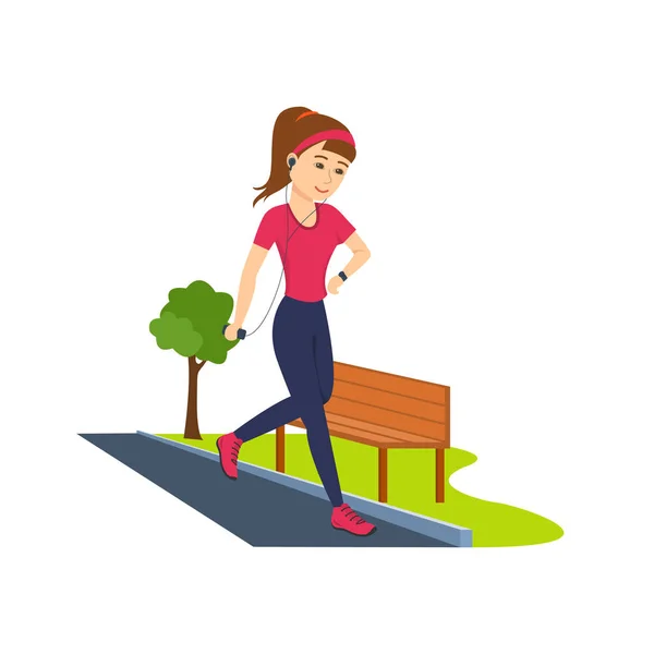 Lány részt vesz az oldalakon atlétika, a parkban. — Stock Vector