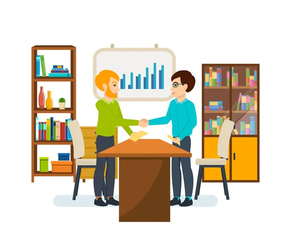 Két üzleti partner egy csendes, hangulatos légkörben találkozója. — Stock Vector