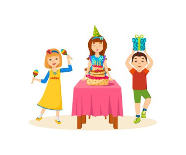 Children having fun in a festive evening at birthday party. clipart