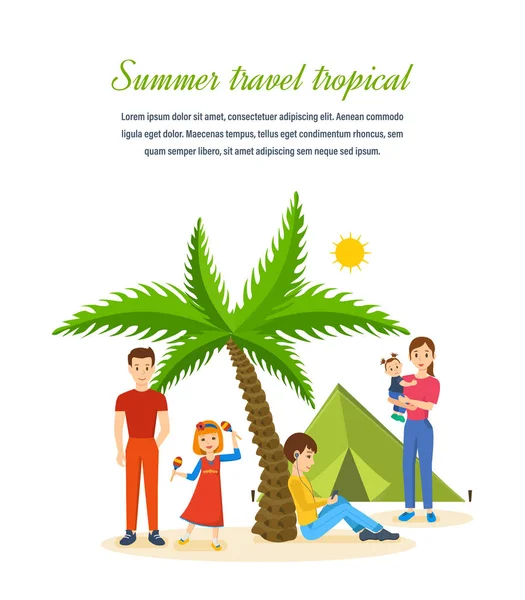 여름 여행-가족 여행 국가, 일반적인 휴양을 따뜻하게. — 스톡 벡터