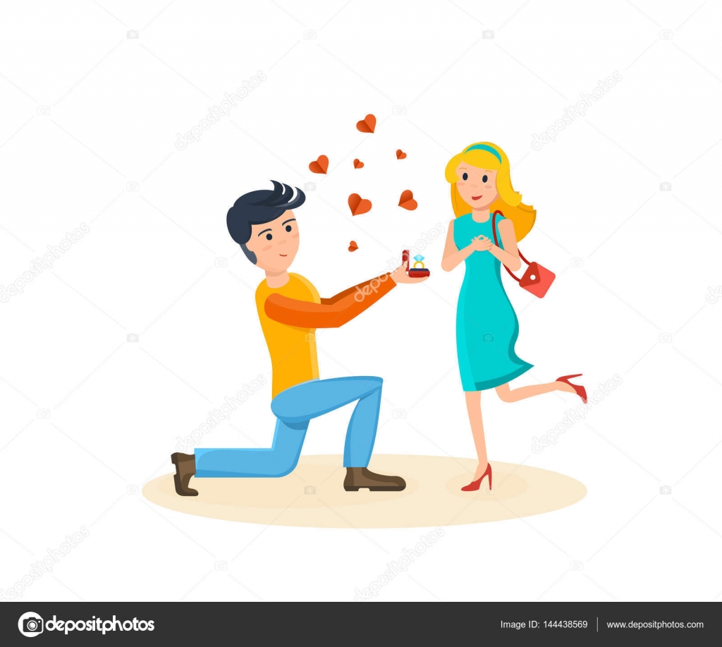 Man makes proposal to his beloved, girl delighted with surprise. Stock  Vector Image by ©ideyweb #144438569