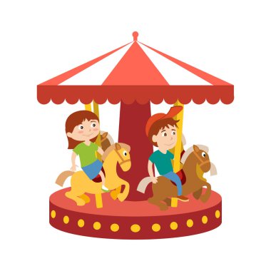 Çocuk eğlence parkında eğlenmek ve carousel binmek.