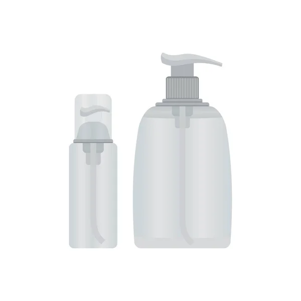 Botol plastik kosmetik dengan pompa dispenser, konsep wadah cair . - Stok Vektor