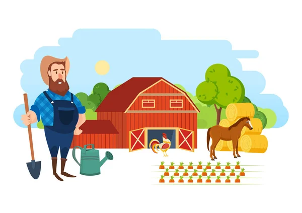 Un agricoltore sul suo terreno agricolo, è impegnato nella nobiltà . — Vettoriale Stock