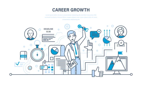 Crescimento da carreira, progresso na educação, auto-aperfeiçoamento, ganhar experiência, qualidades pessoais . — Vetor de Stock