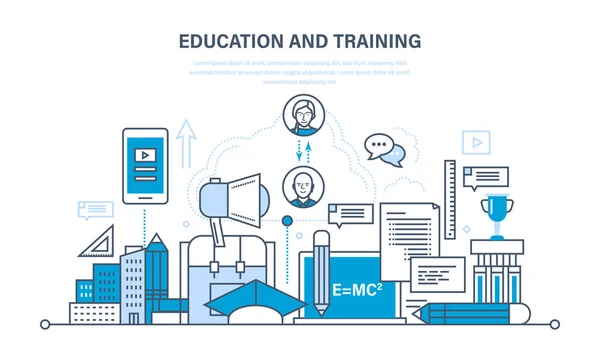 Éducation et formation, enseignement à distance, technologie, connaissances, enseignement et compétences . — Image vectorielle
