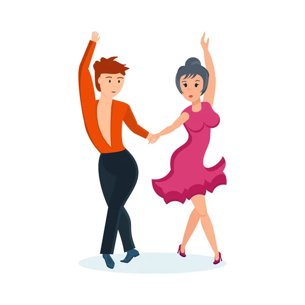 Mann und Frau, leidenschaftlicher Tanz beweglicher Cha-Cha-Cha, in interessanter Umgebung. — Stockvektor