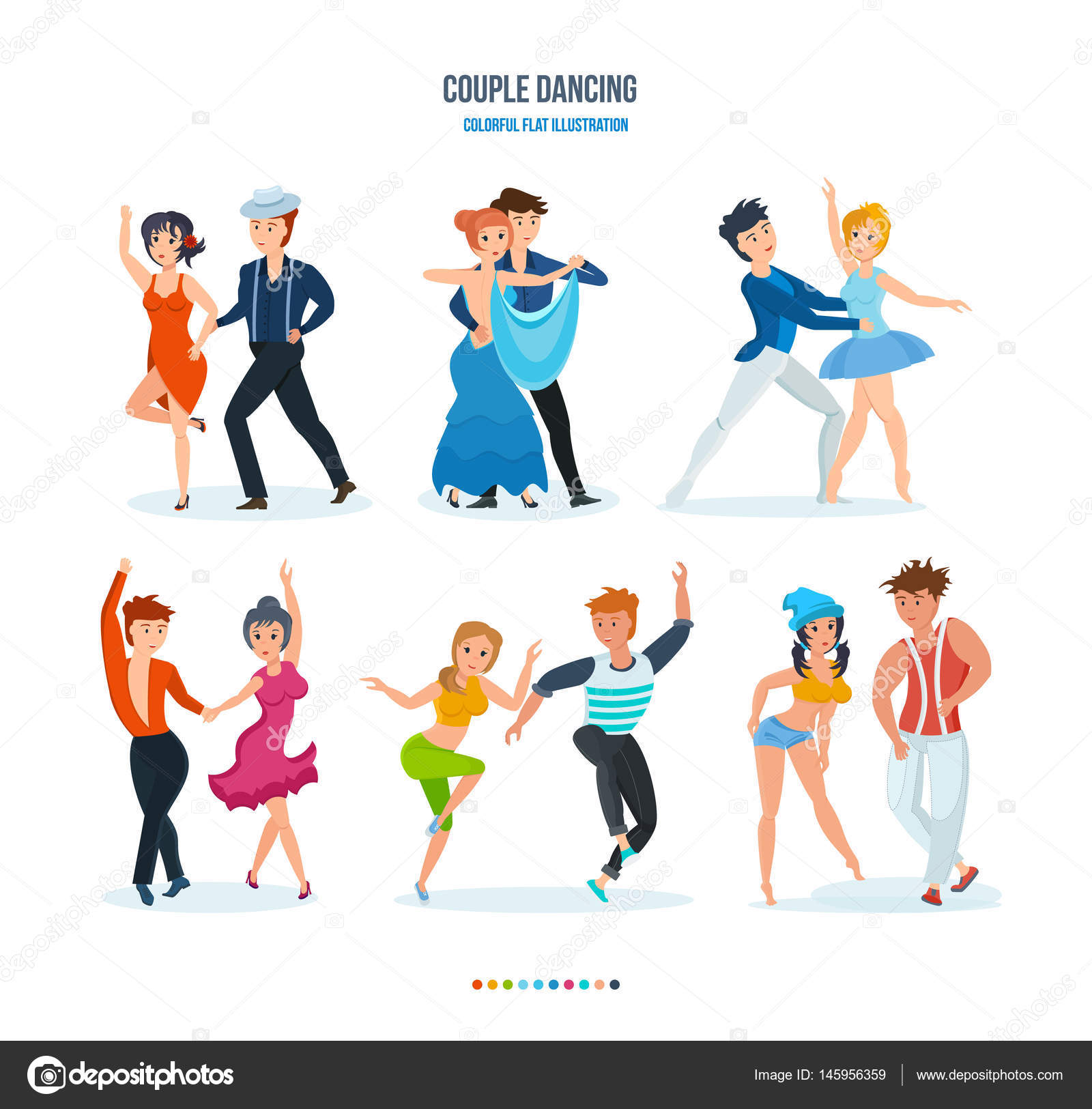 커플 댄스, 왈츠, 탱고, 발레, 삼 바, 인기, 수행 힙합 댄스. 스톡 벡터 - ©ideyweb 145956359, image size:1008x1024