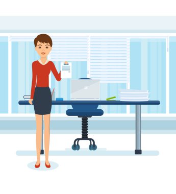 Sıkı giysileri kızı elinde Office belgeleri ile.