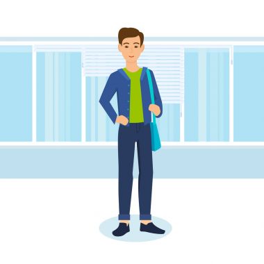 Odanın iç arka plan üzerinde ofis çalışanı.