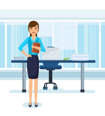Sıkı giysileri kızı elinde Office belgeleri ile.