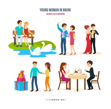 Genç çiftler sevgi dolu farklı ayarlar içinde birlikte zaman geçirmek.