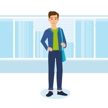 Odanın iç arka plan üzerinde ofis çalışanı.