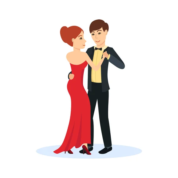 Молода пара, в красивому вечірньому одязі, танцює красивий ніжний танець . — стоковий вектор