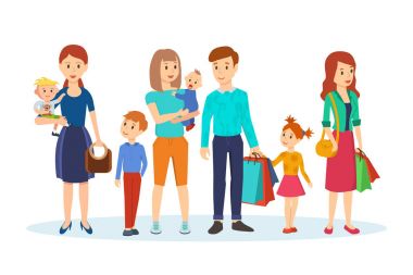 Alışveriş merkezinde, aile ziyareti ortak alımları.