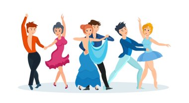Çiftler modern dansları dans: tutkulu tango, nazik vals, güzel bale.