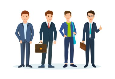 Ofis çalışanları güzel iş takım elbise, çanta ve çantalar.