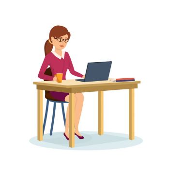 Sıkı elbiseleri, kabinede bilgisayarda çalışan kız.