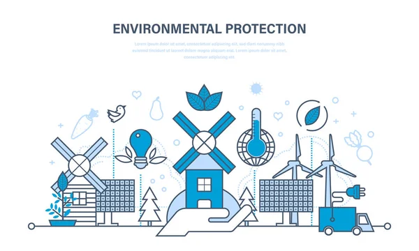 Çevre, doğal temizlik ürünleri ve kaynakları kullanımı korunması. — Stok Vektör