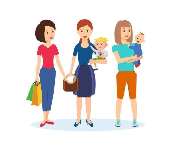 Společné nákupy v nákupním centru, návštěva rodiny. — Stockový vektor