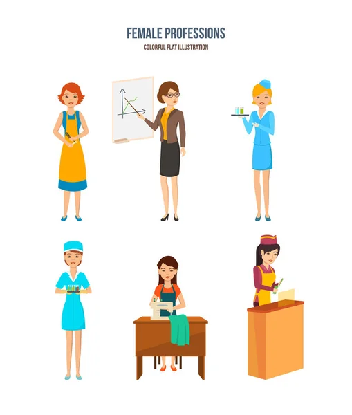 Concepto de profesiones femeninas. Mujeres modernas de diferentes profesiones . — Vector de stock