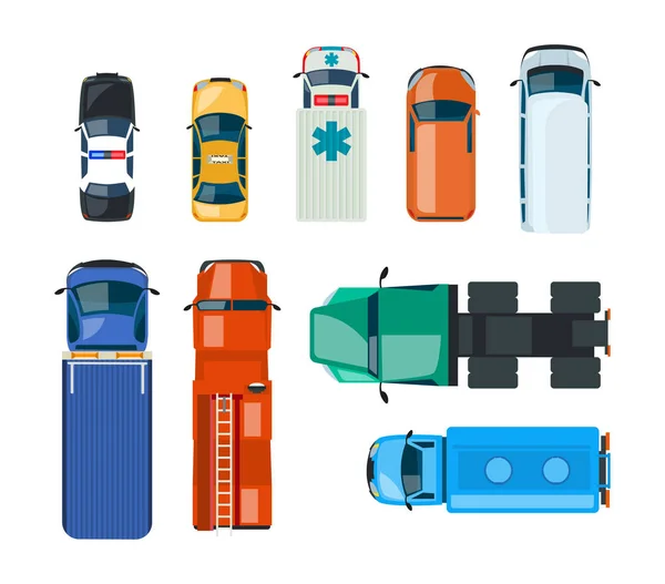 Realistic cars and trucks: police, taxi, emergency, fire service, truckers. — Stock Vector