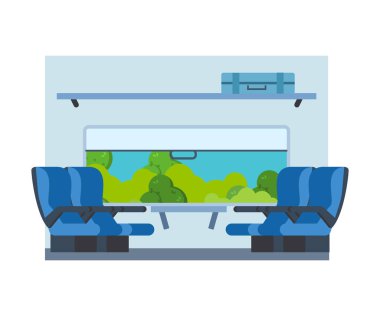Yolcu treni içinde. Demiryolu taşımacılığında koltuk. Tren.